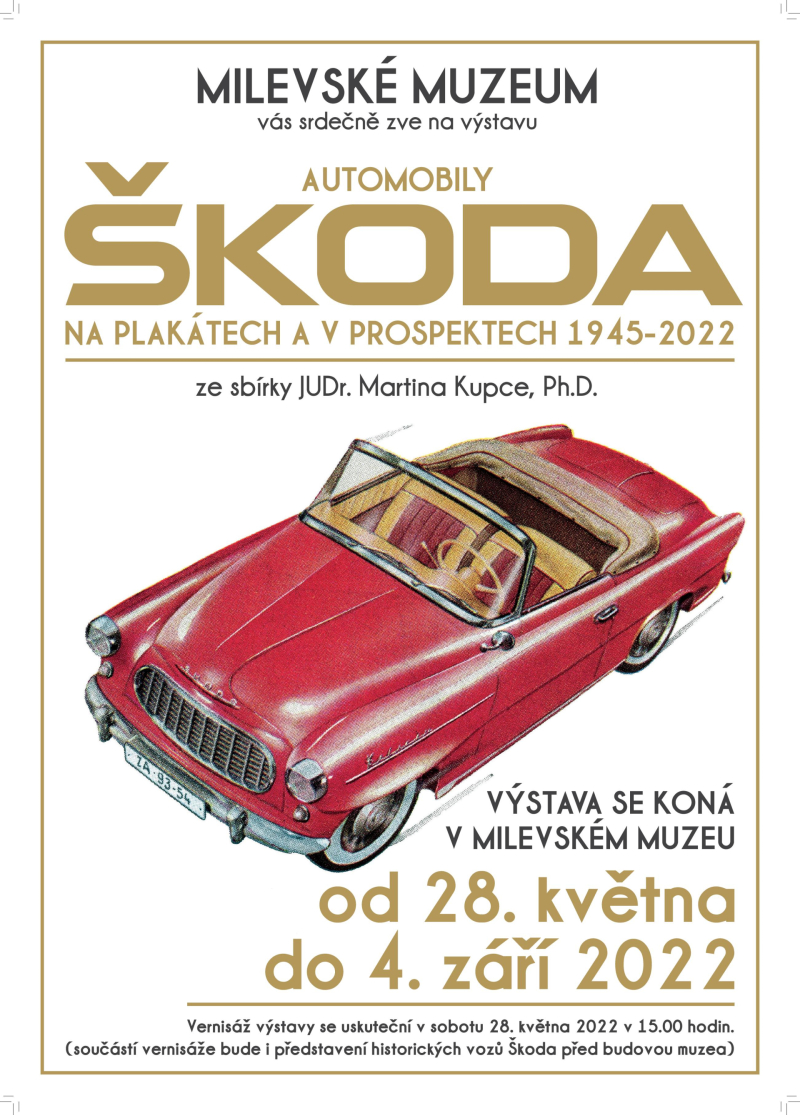 Pozvánka na výstavu - Automobily Škoda na plakátech a v prospektech - 28.5.2022
